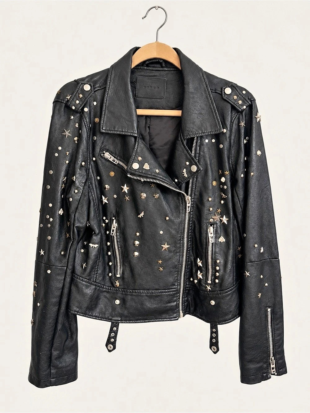 Blank NYC Studded Leather Moto Jacket in Black Large